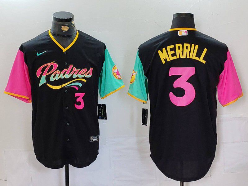 Men San Diego Padres #3 Merrill Black City Edition Nike 2024 MLB Jersey style 4
